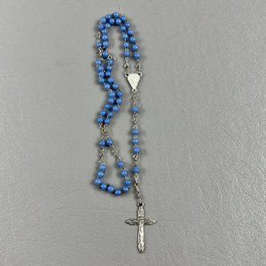Vintage Blue Beads Rosary Mary Miraculous Italy Small Child